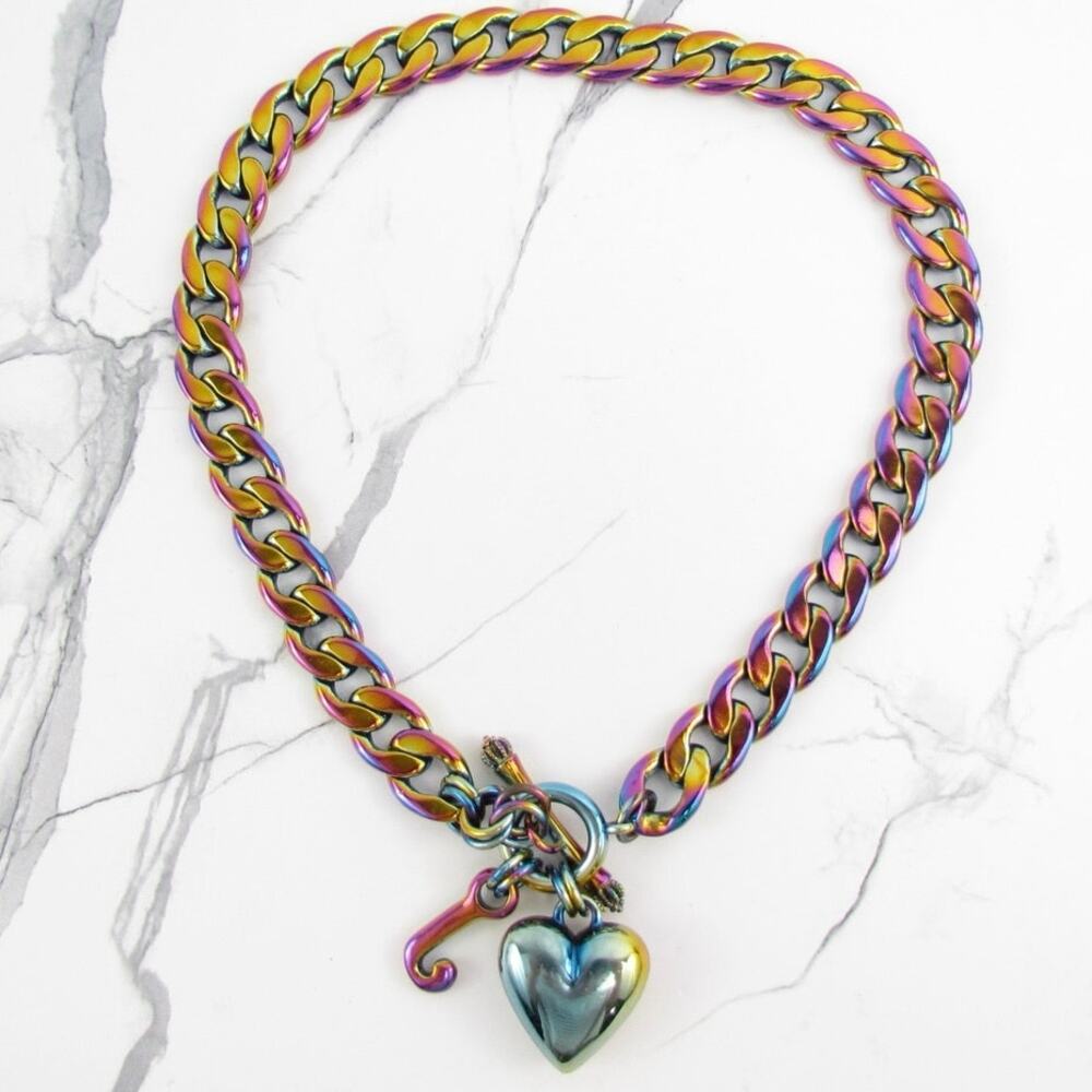 Rare Juicy Couture Y2K Rainbow Heart Charm Necklace - Picture 3 of 5